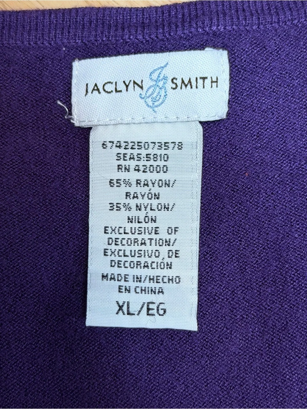 Jaclyn Smith XL Purple Embellished Button Front Cardigan Sweater Rayon Nylon - Picture 2 of 8